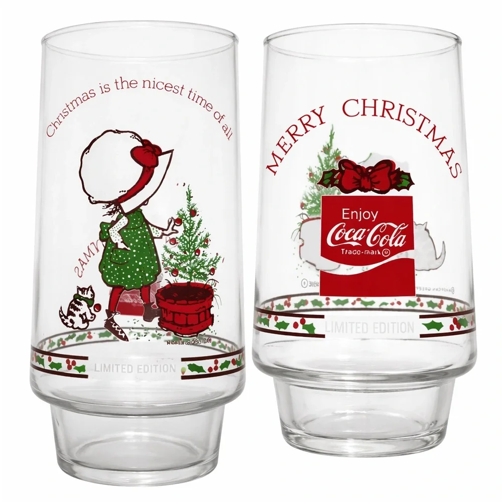 Vintage Holly Hobbie Coca-Cola Christmas Glasses Set of 4 Limited Edition 1970s